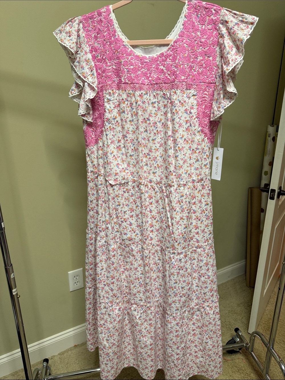 J.Marie Pink Floral Ruffled Sleeve Maxi